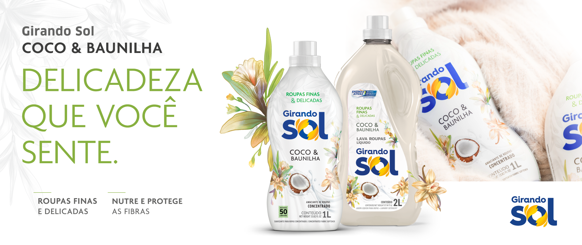 Campeões de Venda! Compre conosco os produtos da fragrância Coco & Baunilha da Girando Sol.